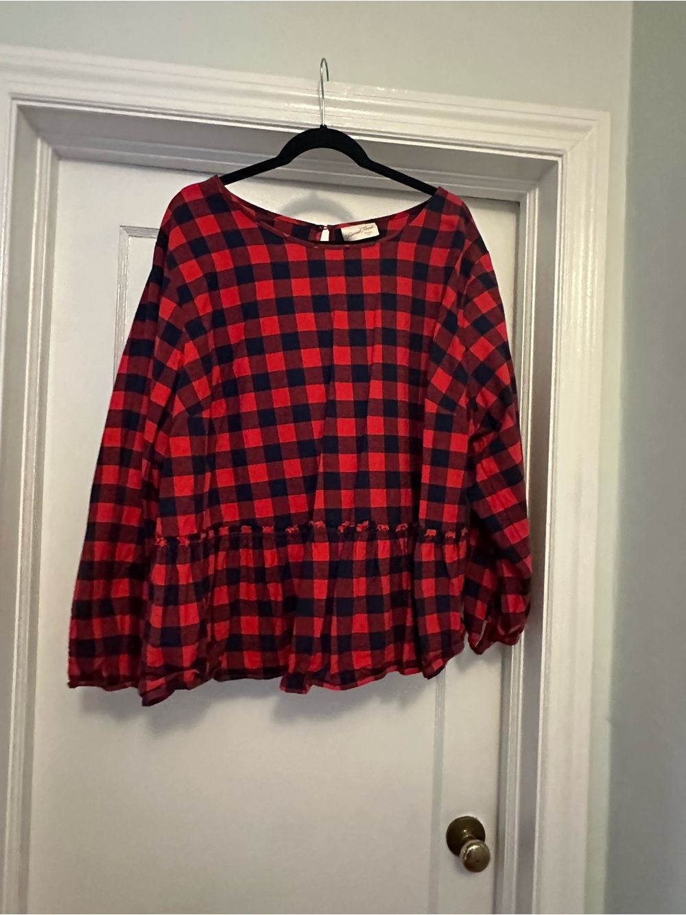 Universal Thread Red and Black Plaid Peplum Long-Sleeve Top